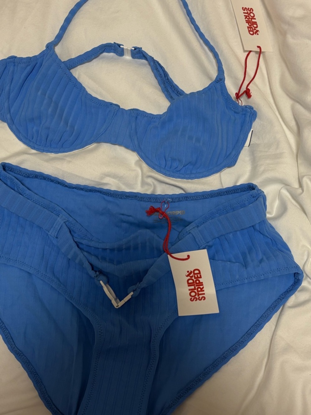 SOLID & STRIPED cobalt blue ribbed bikini set